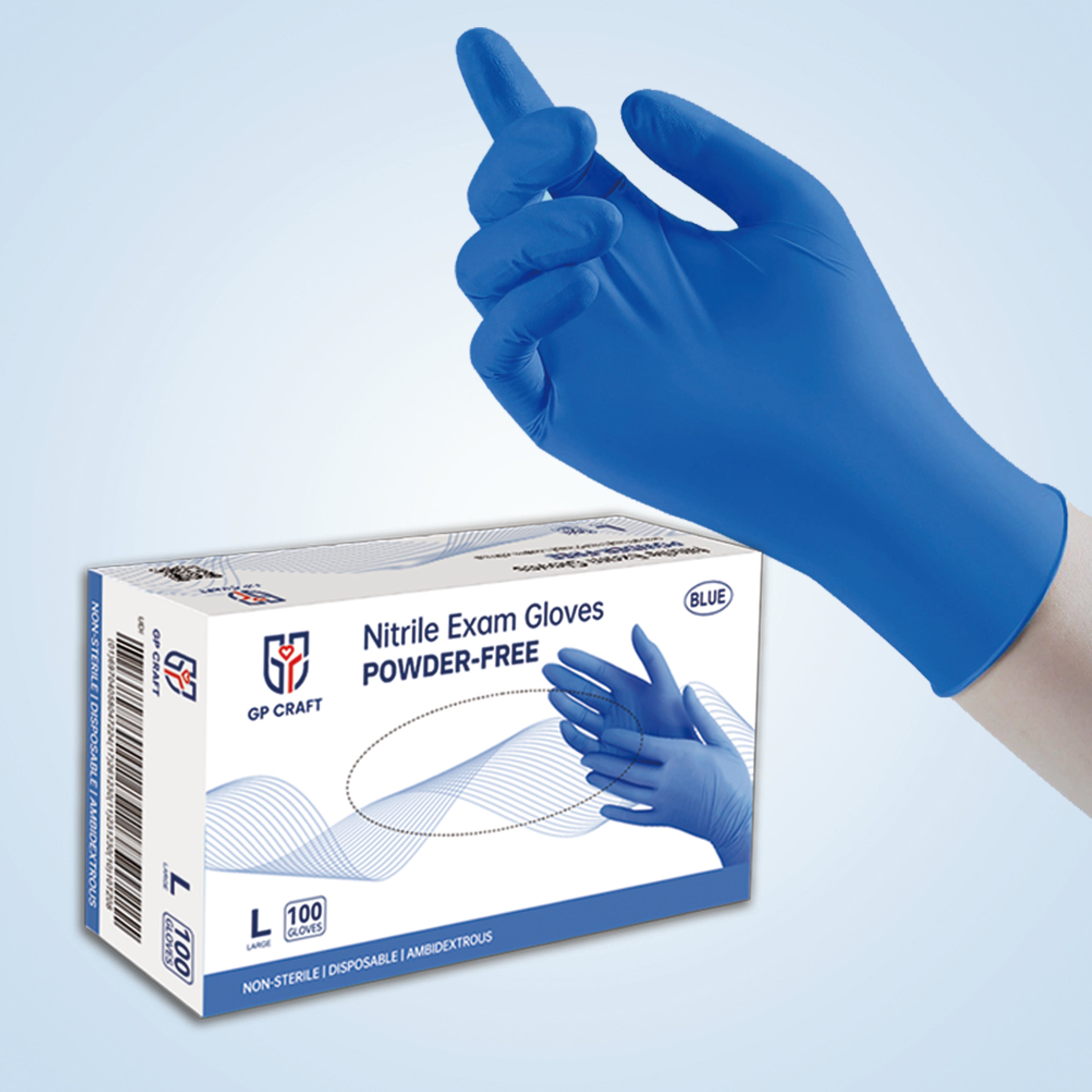 GP32 Medical Grade Blue Nitrile Gloves (1 Case, 1000 Gloves)