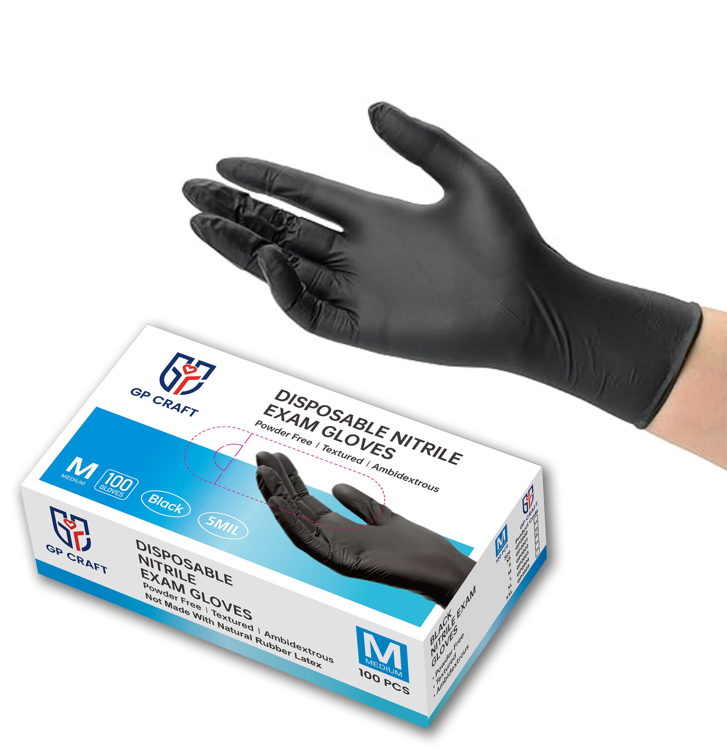 GP50 Disposable Black Nitrile Gloves (1 Case, 1000 Gloves)