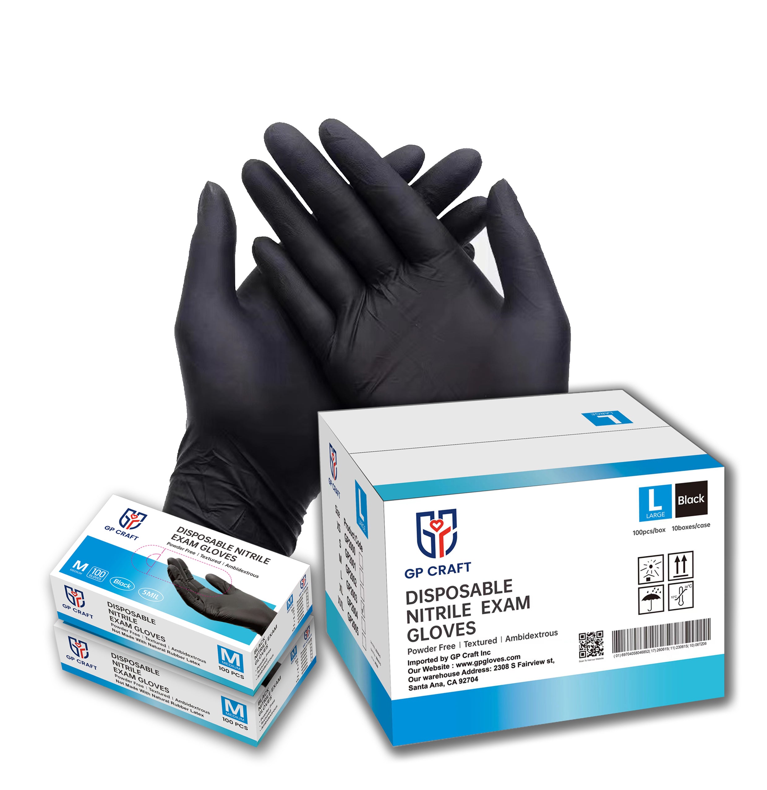 GP50 Disposable Black Nitrile Gloves (1 Case, 1000 Gloves)