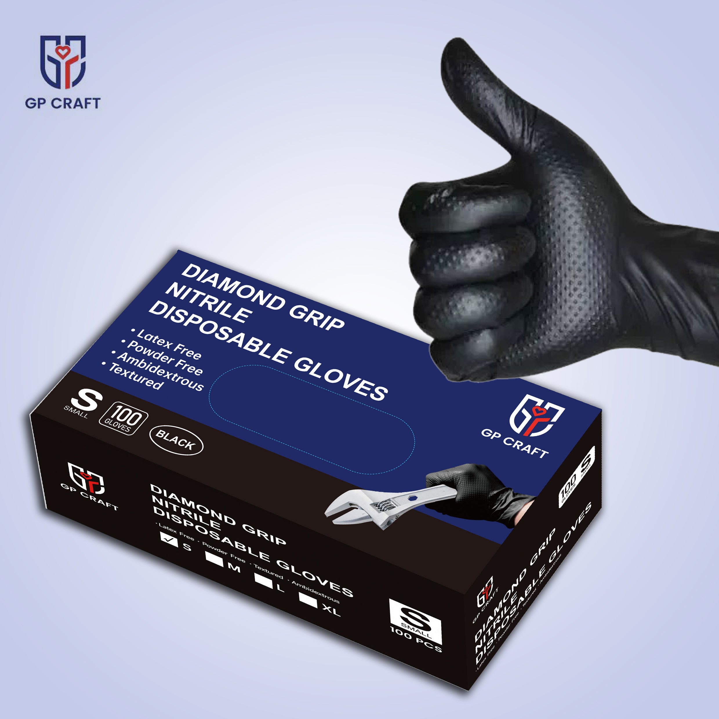 GP66 Diamond Grip Black Nitrile Gloves (1 Case, 1000 Gloves)