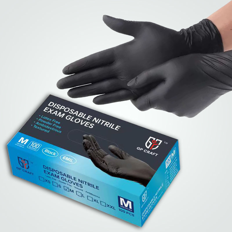 GP63 Disposable Black Nitrile Gloves (1 Case, 1000 Gloves)