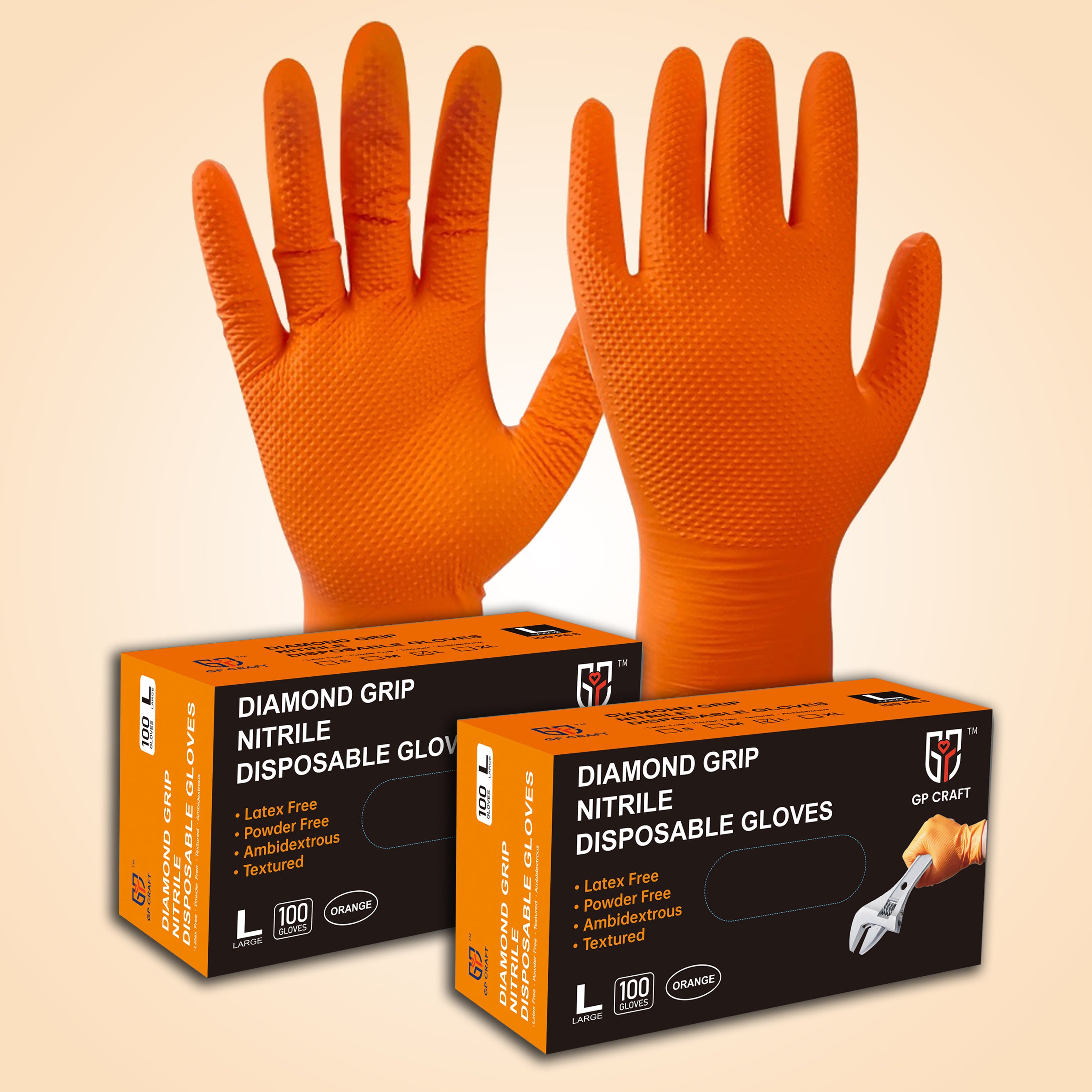 GP68 Diamond Grip Orange Nitrile Gloves (1 Case, 1000 Gloves)