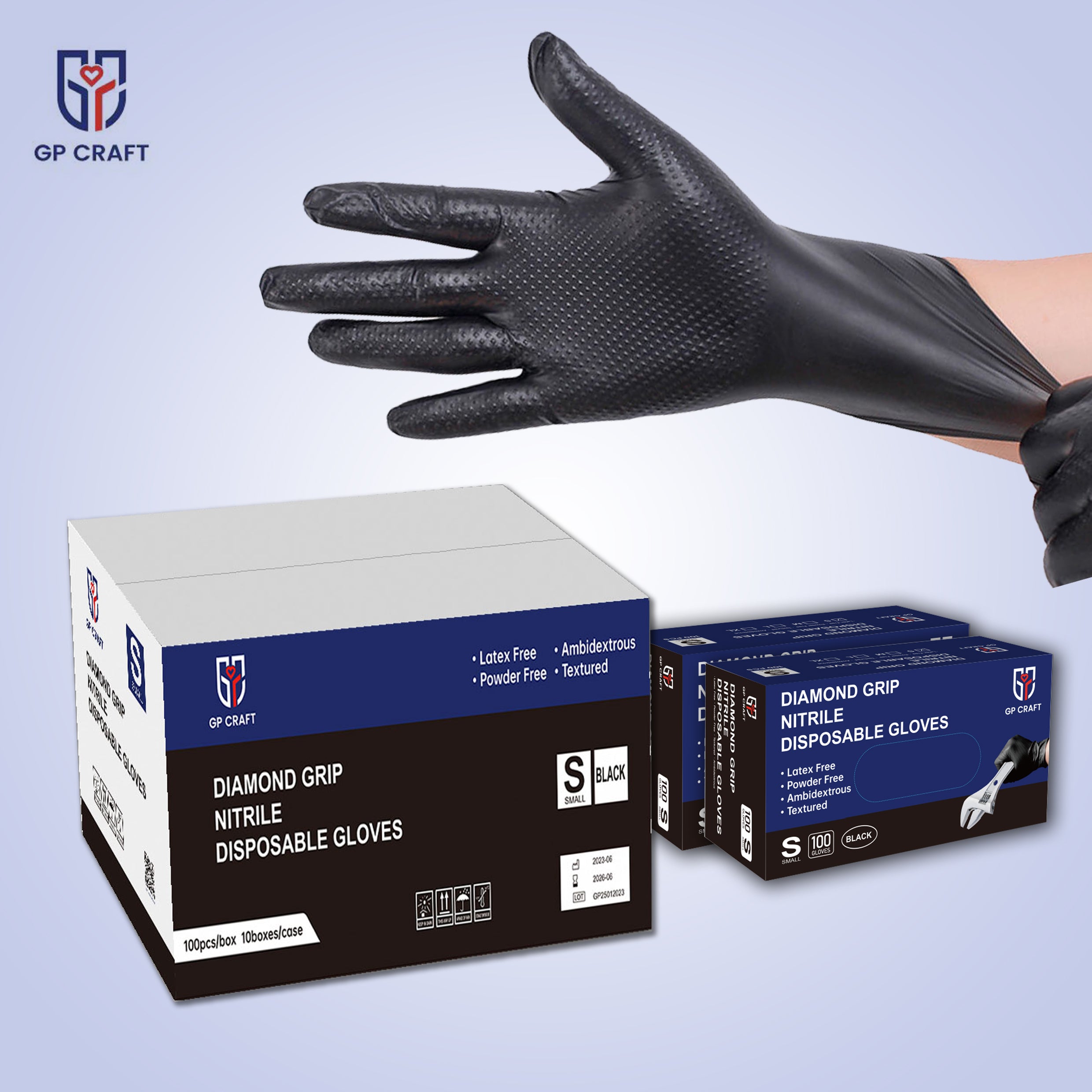 GP66 Diamond Grip Black Nitrile Gloves (1 Case, 1000 Gloves)