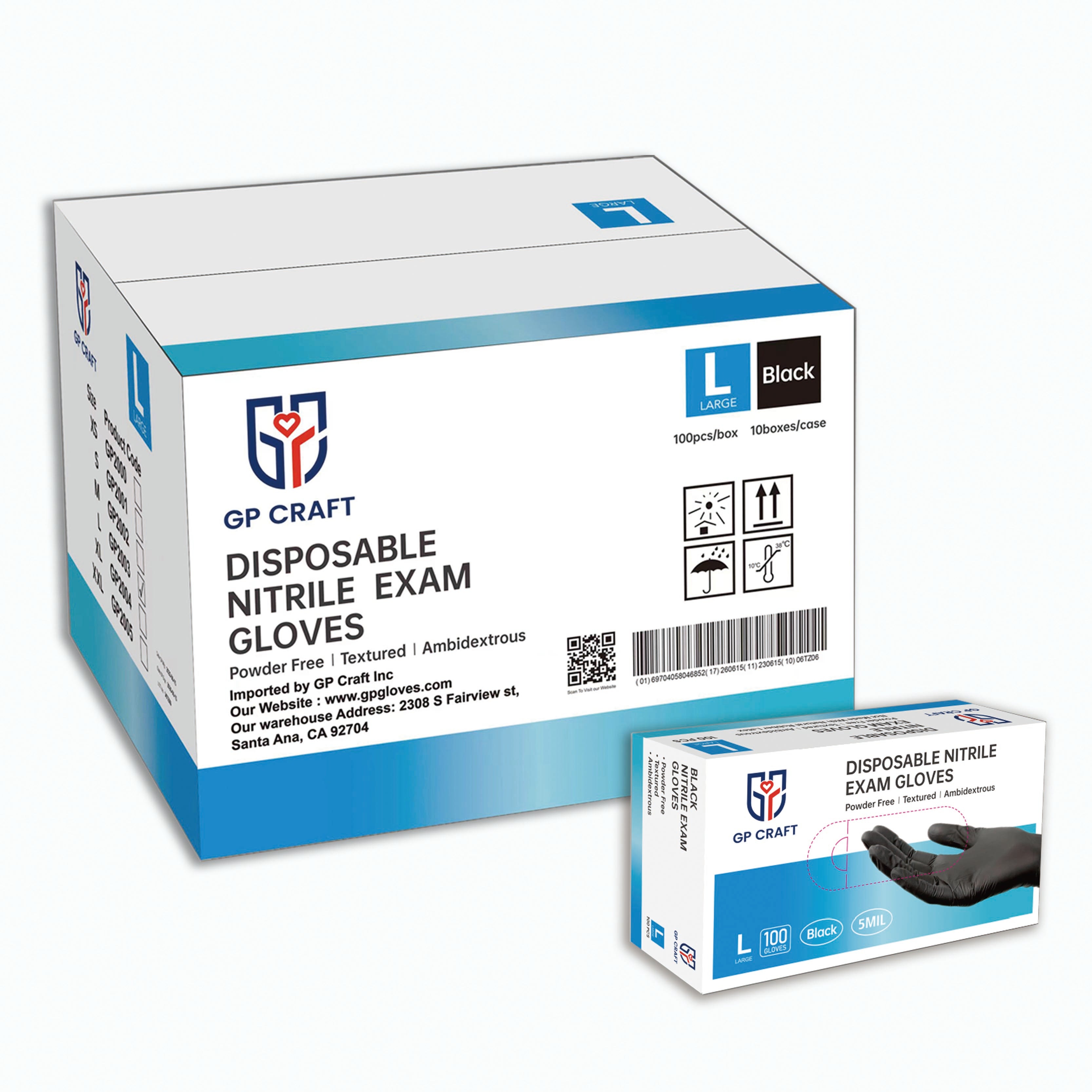 GP50 Disposable Black Nitrile Gloves (1 Case, 1000 Gloves)