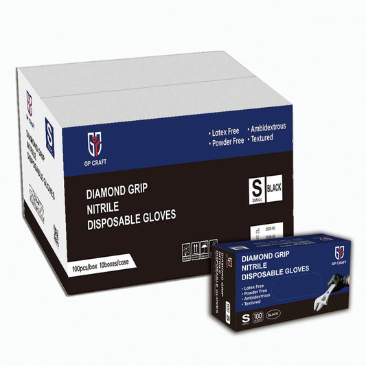 GP Craft Nitrile Gloves Diamond Grip Raised Texture Disposable 8 mil Industrial Strength  (Case, 10 Packs, 1000 gloves,Black)