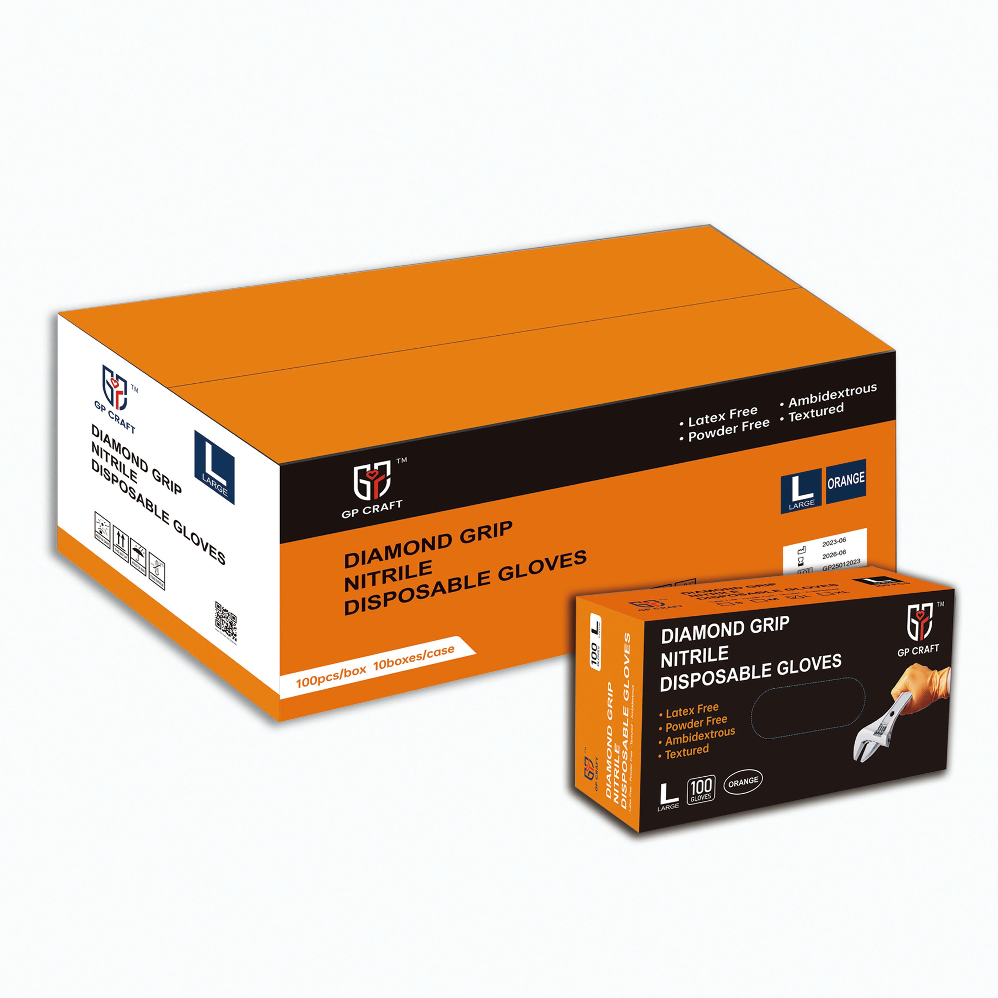 GP68 Diamond Grip Orange Nitrile Gloves (1 Case, 1000 Gloves)