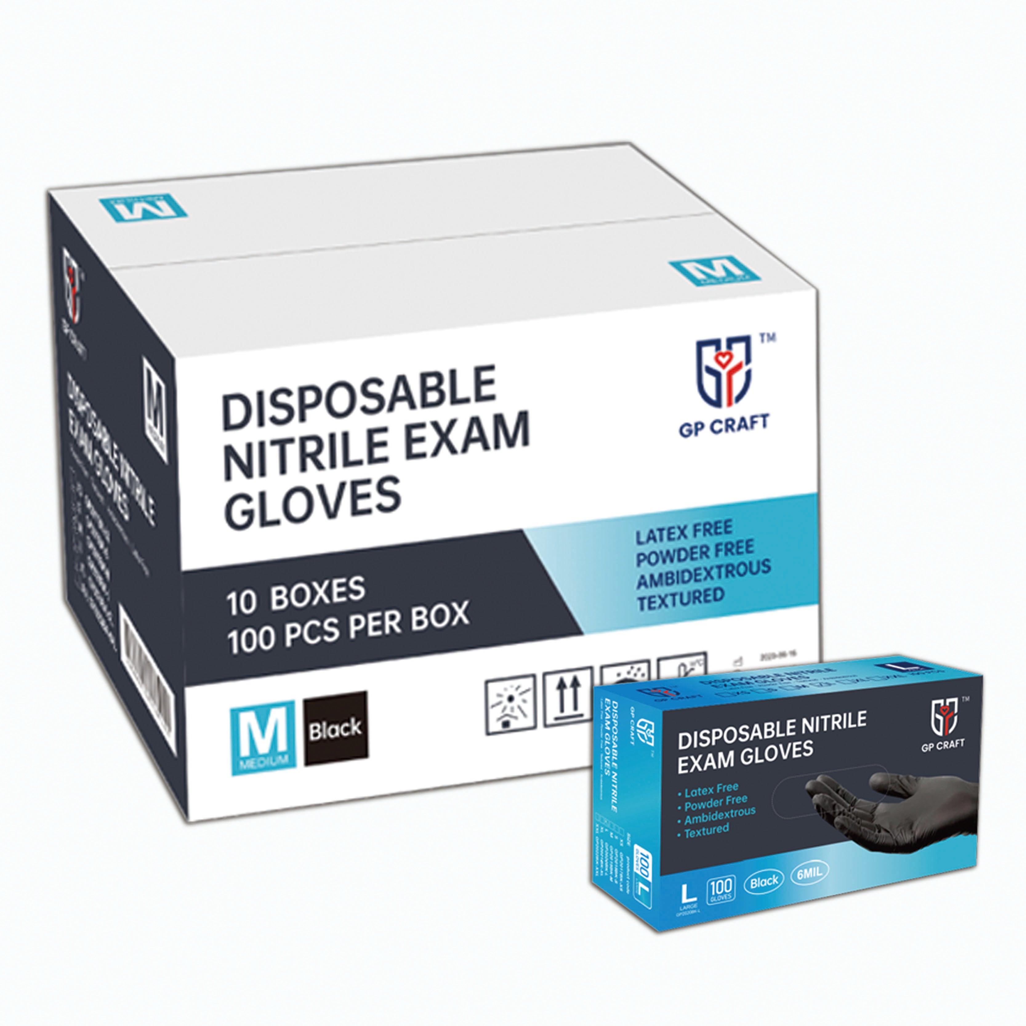 GP63 Disposable Black Nitrile Gloves (1 Case, 1000 Gloves)