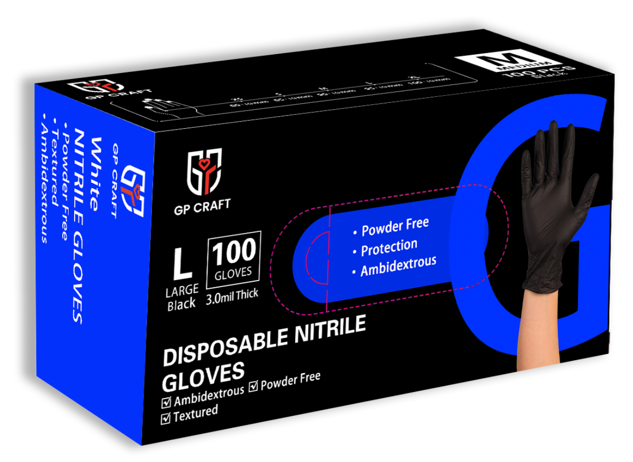 GP49 Black Nitrile 5MIL Disposable Gloves (1 Case, 1000 Gloves)