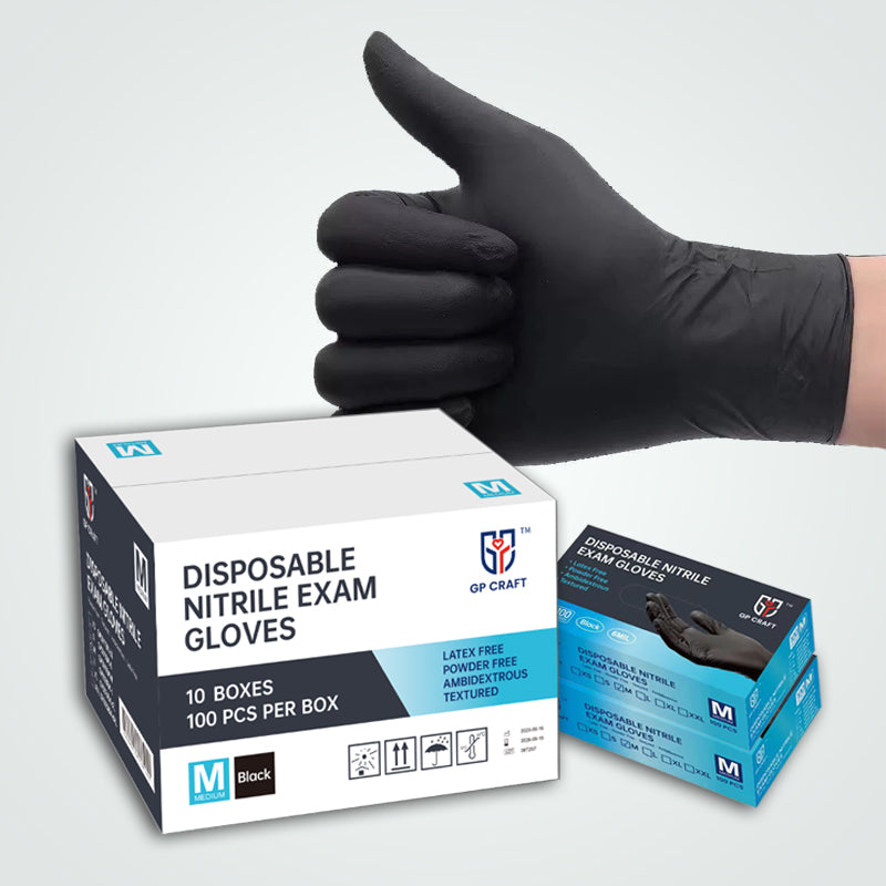 GP63 Disposable Black Nitrile Gloves (1 Case, 1000 Gloves)