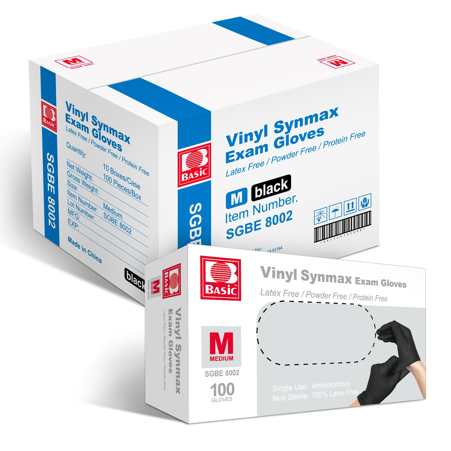 Exam Vinyl  Gloves, Synmax Latex-Free, Powder-Free, Non-Sterile Medical Disposable Gloves (100 boxes, 10000 gloves,Black)Bulk