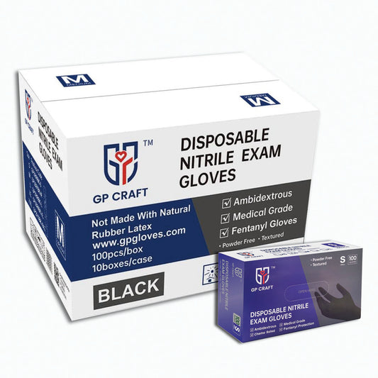 GP Craft Black Nitrile Gloves 6Mil Chemo Grade Fentanyl Resistant  (Case, 10 Packs, 1000 gloves,Black)